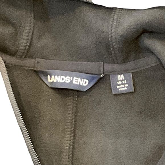 Women LANDS’ END Sz M Jacket Coat Rich Water Resistant Long Hood Zip Fleece Gray - Picture 3 of 11